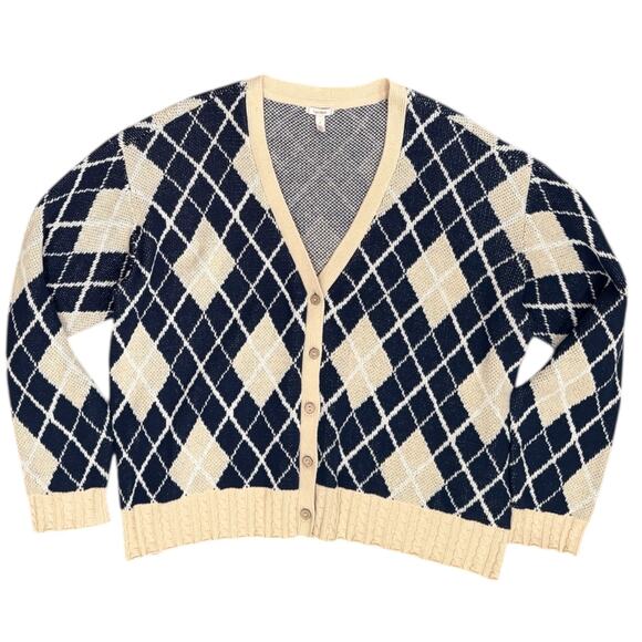 Anthropologie LyreBird Navy Argyle Cardigan Sweater - Picture 3 of 9